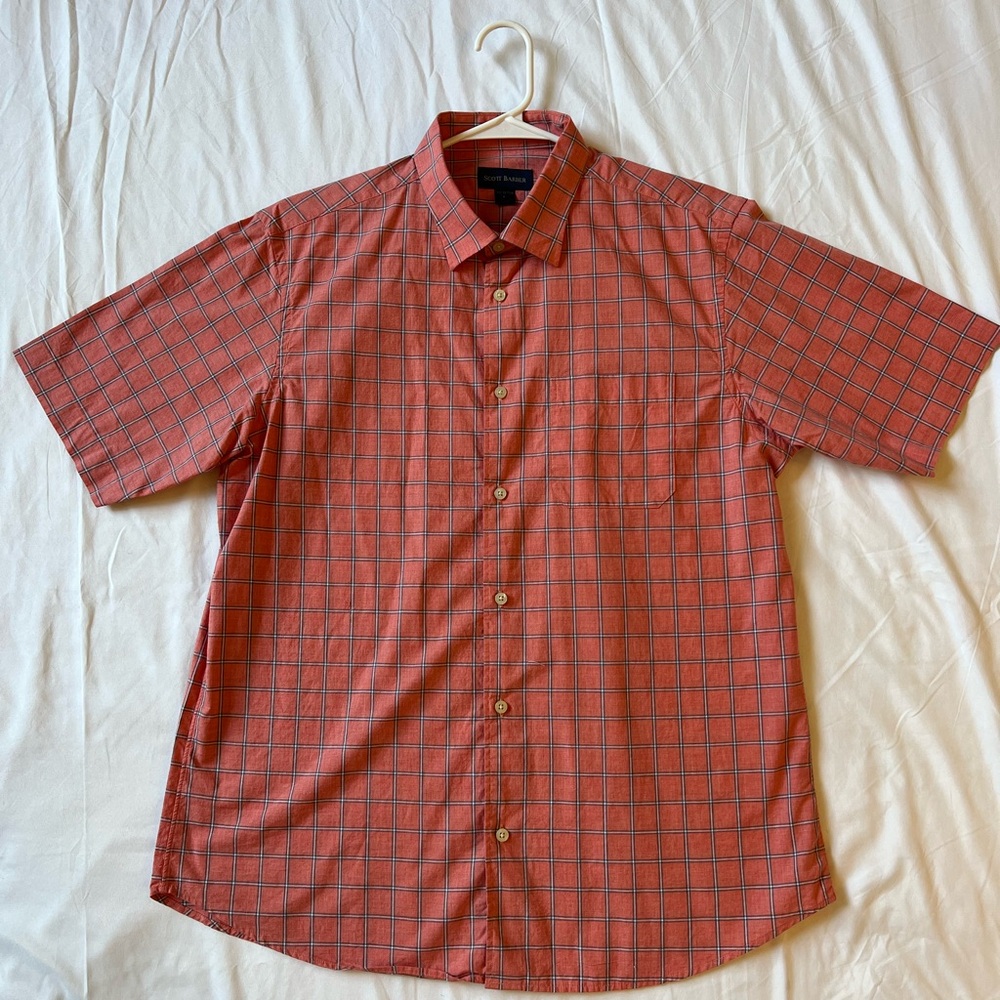 Scott Barber Salmon Plaid SS Button Down